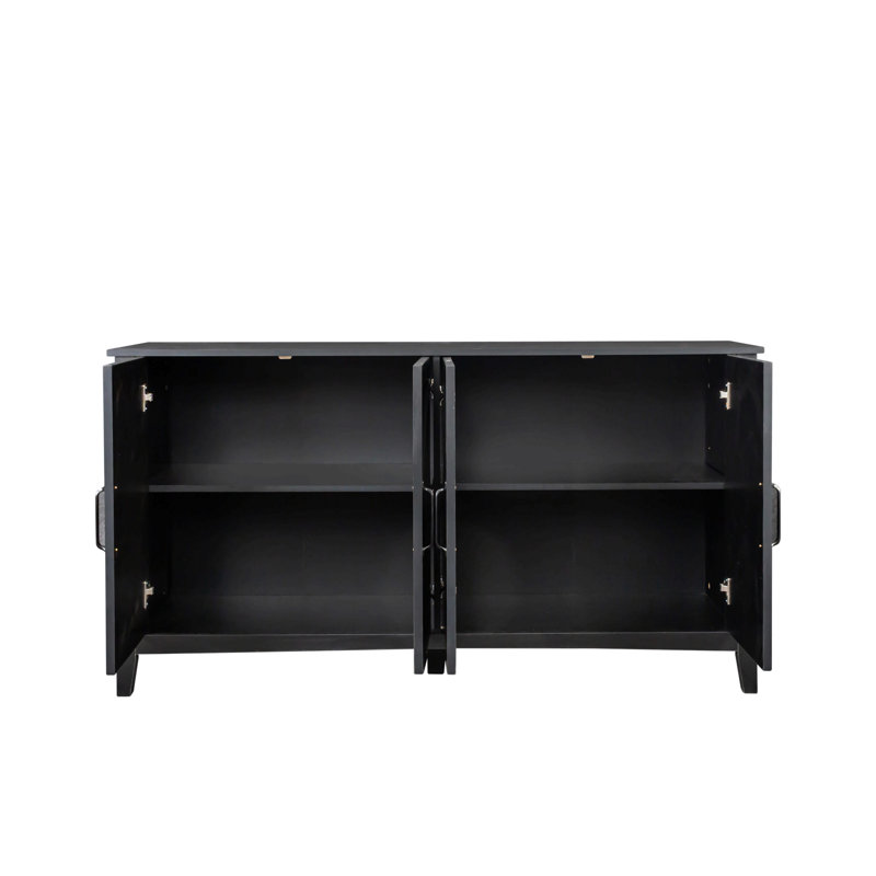 Wood Storage Cabinet with 4 Doors and 4 open Shelves, Black