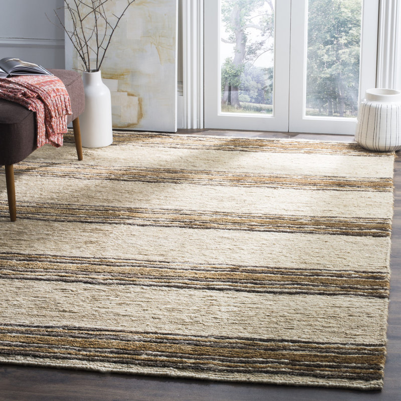 Tapis rayé en jute / coton noué à la main Hedman, Rectangle 8 pi x 10 pi