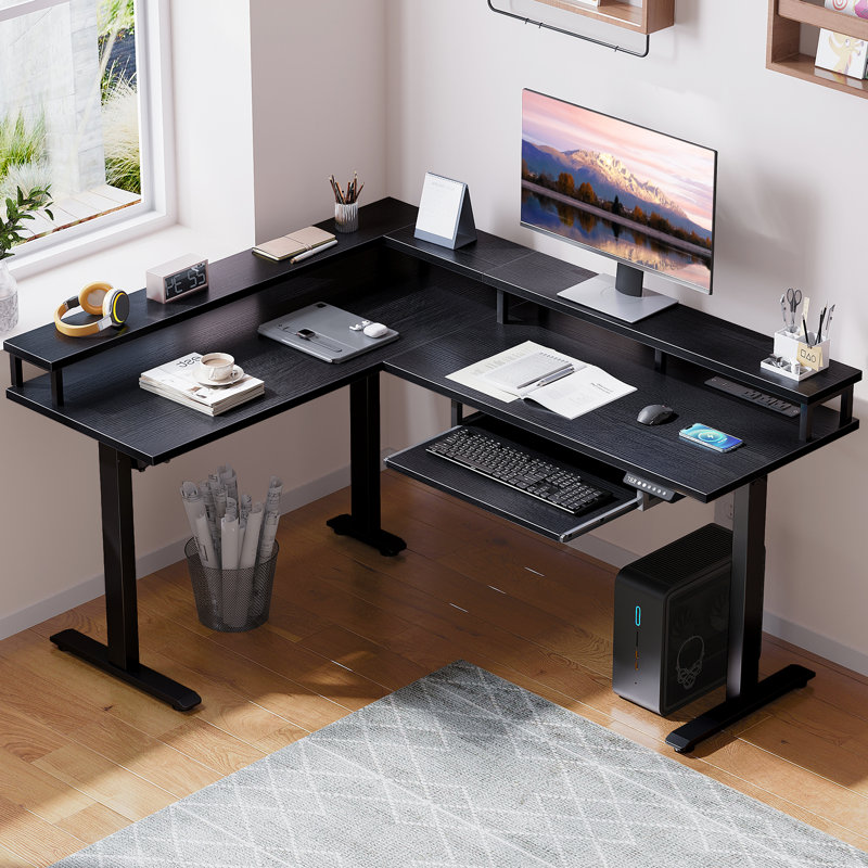 Bureau pour travailler debout en L à hauteur réglable de 59,06 po Liyuan, Noir