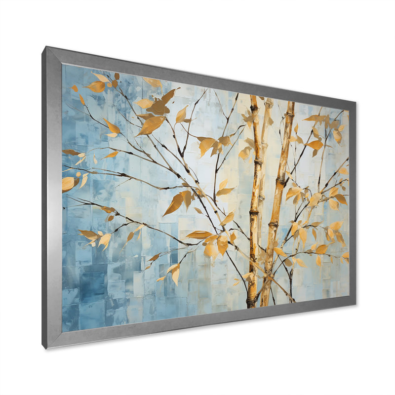 Or et bambou bleu sur toile, Cadre photo argenté, H 12 po x l 20 po x P 1 po