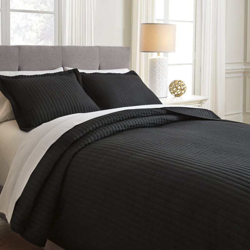 Navy King Size Hand-Stitched Coverlet Set