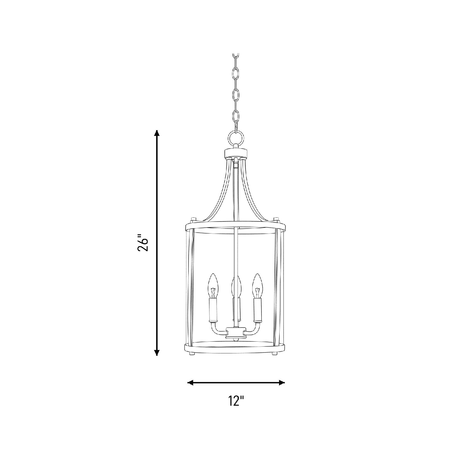 Wayland Chandelier, 26" H x 12" W x 12" D, Bronze, 3 Lights