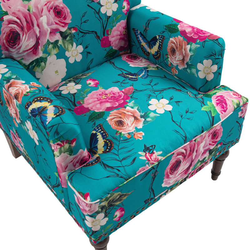 Arian 73 Cm Wide Cotton Armchair, Pink Floral Linen Blend