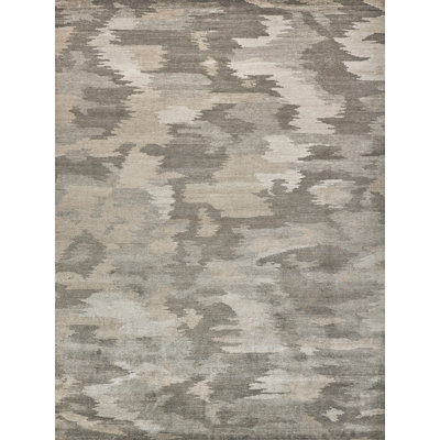 Hand Knotted Silk Abstract Area Rug in Light Silver/Gray