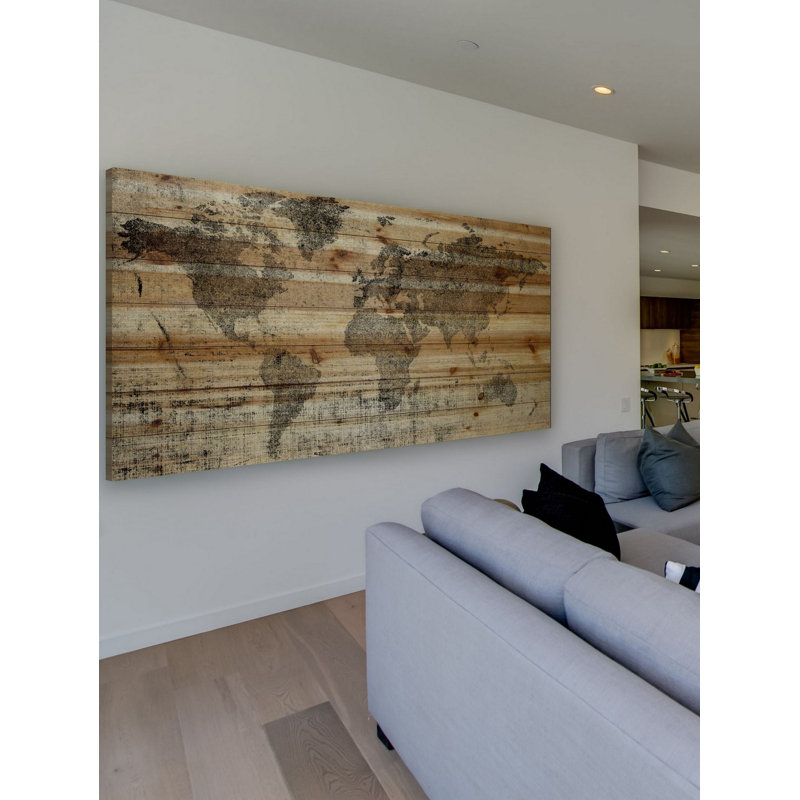 « Lost in the World », reproduction d'art sur bois de pin naturel, H 18 po x l 36 po x P 1,5 po