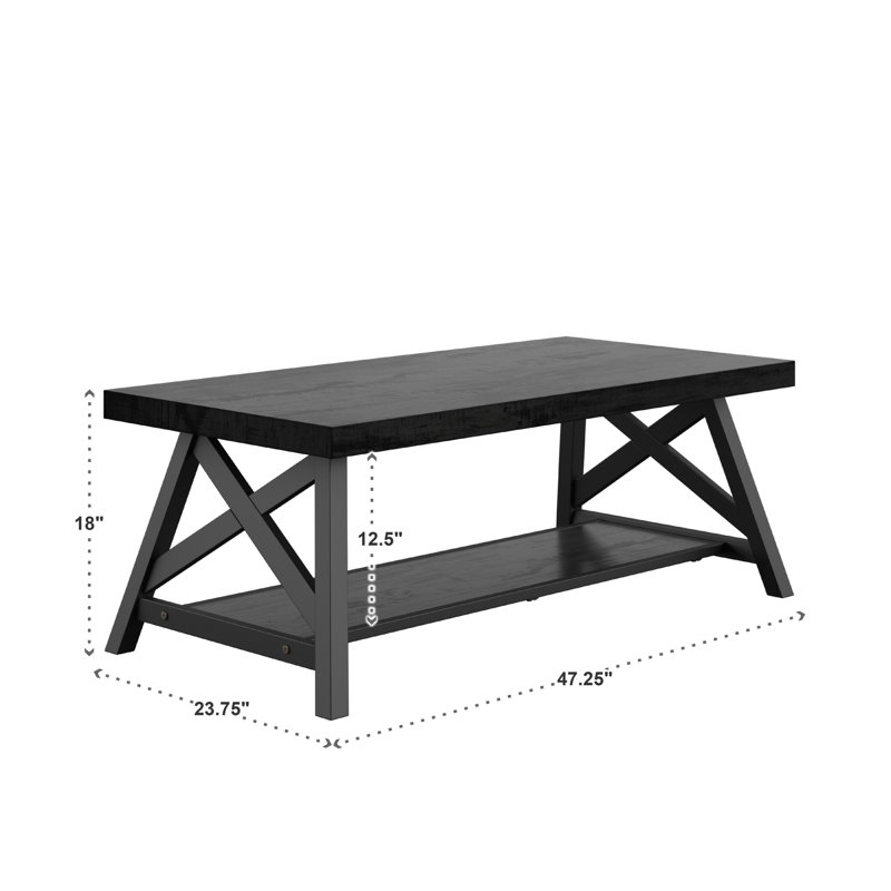Table basse à tréteaux avec rangement Isakson, Noir