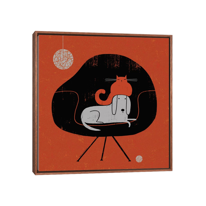 «Retro Nap» par Terry Runyan - impression, H 26 po x l 26 po x P 1,5 po, Toile avec cadre brun, Pas de tapis