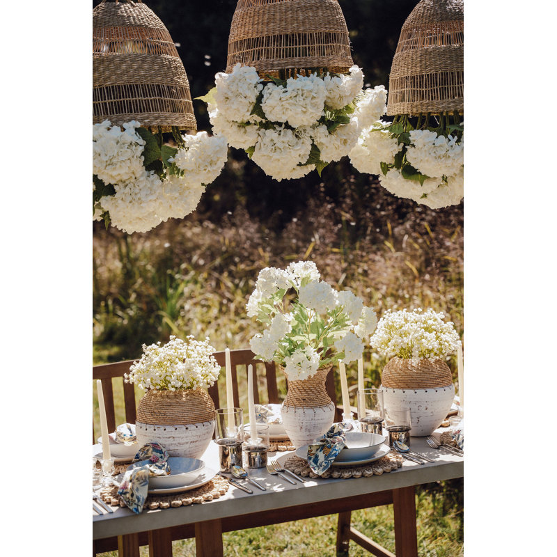 Viora Rattan Garden Chandelier, Snow, Single