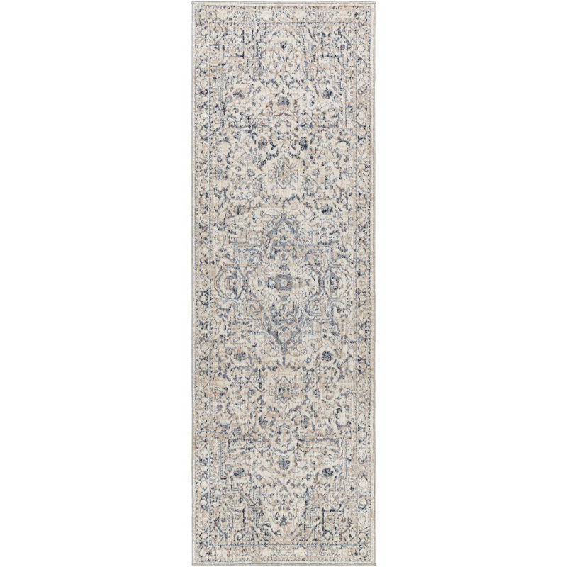 Tapis oriental ivoire / bleu, Tapis de couloir 2 pi 5 po x 8 pi