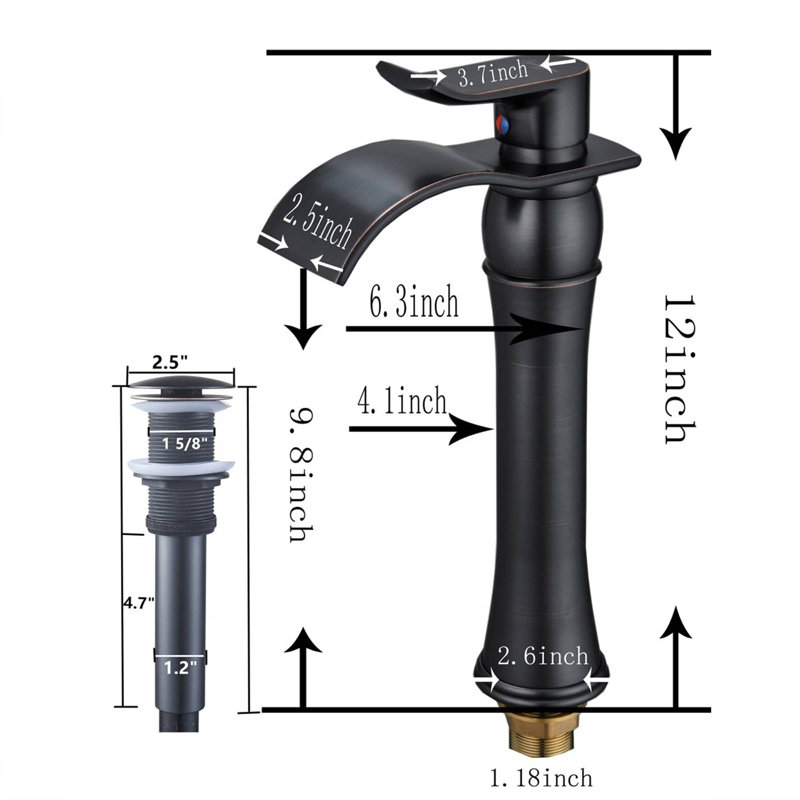 Robinet de lavabo vasque à poignée simple avec drain, Bronze huilé
