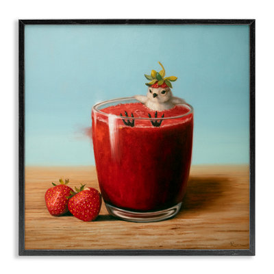 Oiseau dans une boisson à la fraise, estampe numérique encadrée par Lucia Heffernan