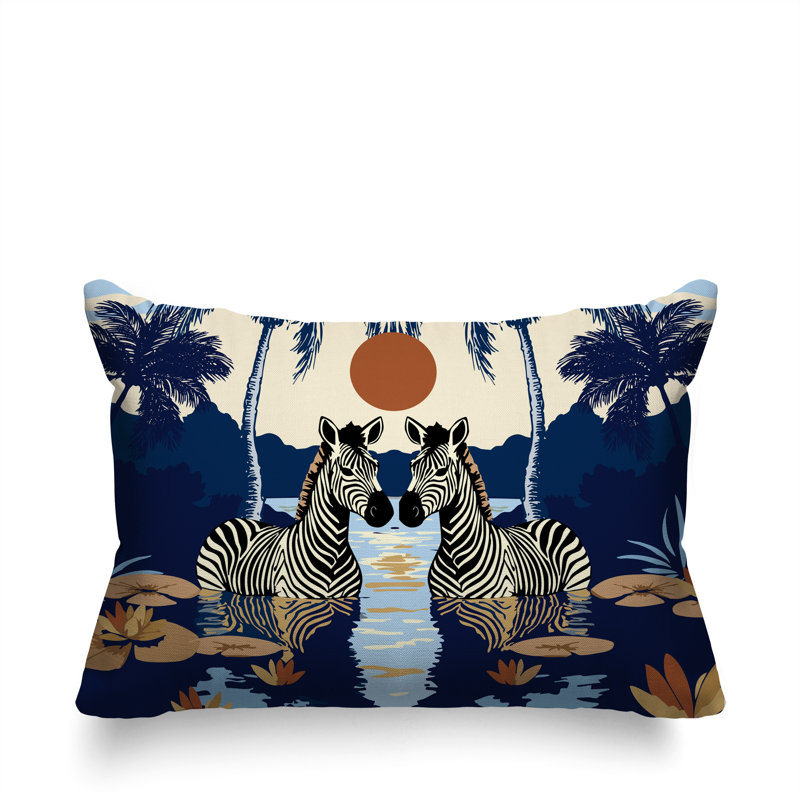 Alva Zebra Reversible Indoor/Outdoor Rectangular Pillow, Rectangle 18"H x 25"W, Blue