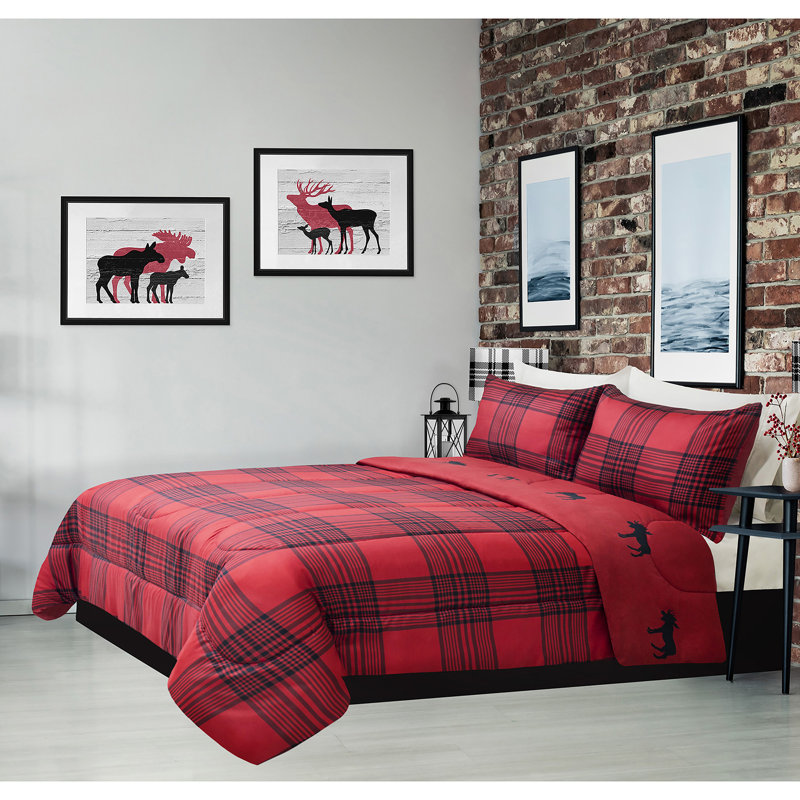 Polyester Ring Stitch Plaid Comforter, King Comforter + 2 Shams