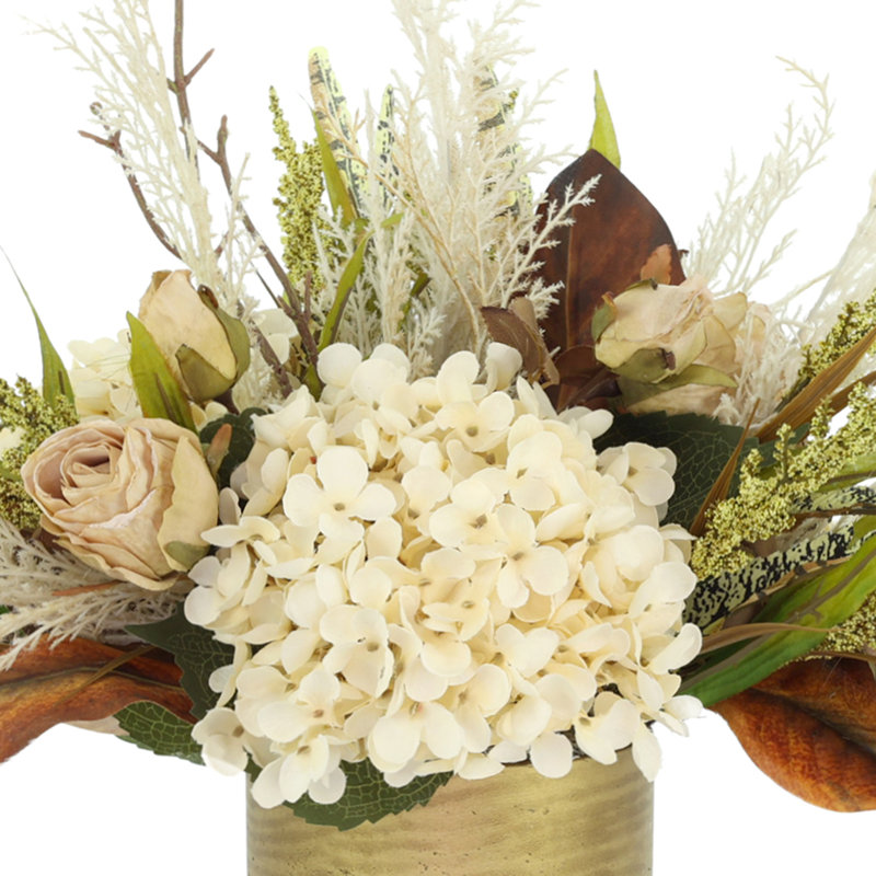 Hydrangea Fall Floral with Dried Roses and Pampas
