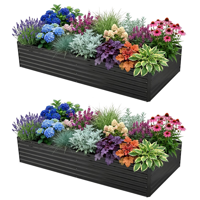 Lafayette Rectangular Galvanized Metal Raised Garden Bed, 12" H x 72" W x 36" D, Black