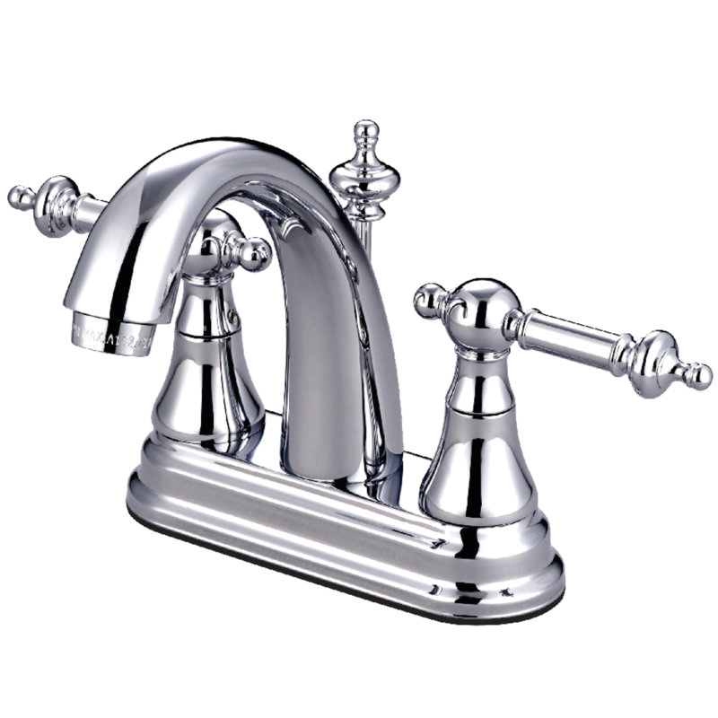 Robinet de salle de bain central à 4 poignées à 3 trous à fixation sur le comptoir à 4 trous Kingston, Chrome poli
