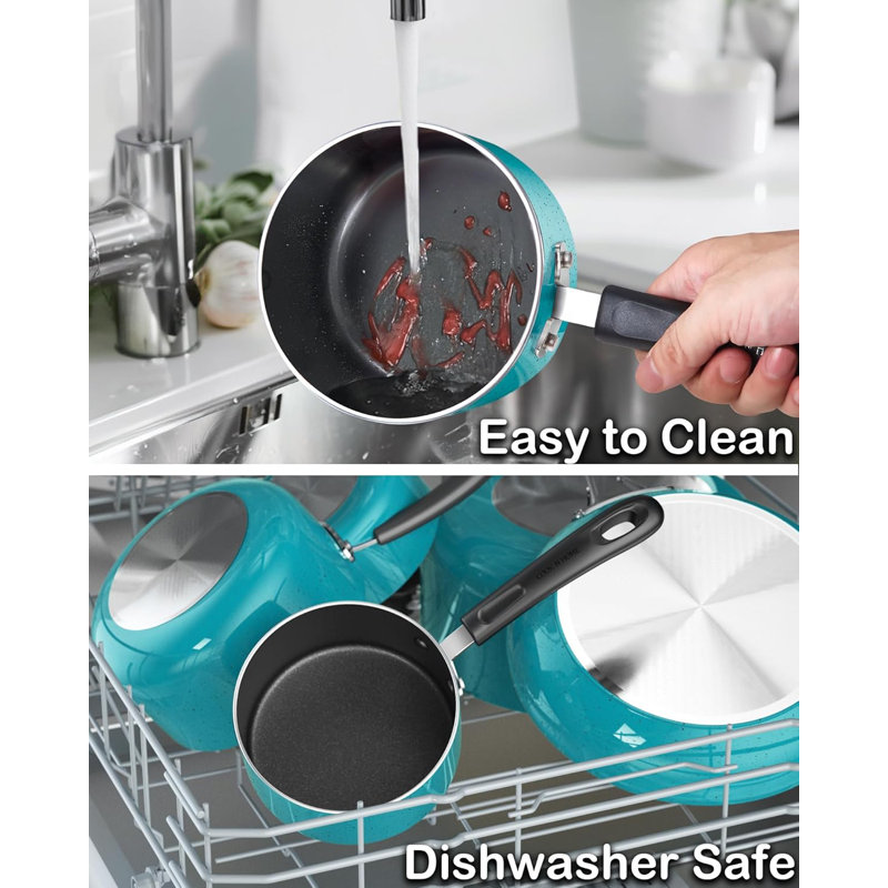 Casserole antiadhésive, casserole de 1 pte avec couvercle en verre, marmite multiusage antiadhésive, marmite en aluminium au chocolat au lait avec poignée Stay-Cool, marbre