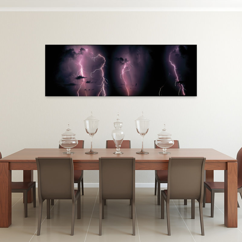 Foudre, orage, temps, ciel, nuages, art dramatique abstrait contemporain, paysage mural, H 20 po x l 60 po