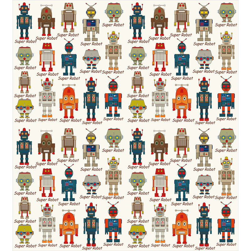 Twin Multicolor Robot Cartoon Microfiber Duvet Cover Set