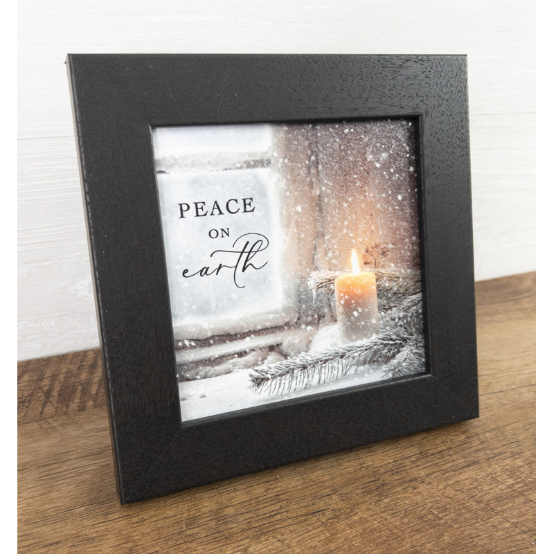 Peace On Earth Winter Candle Art Sign Black Frame