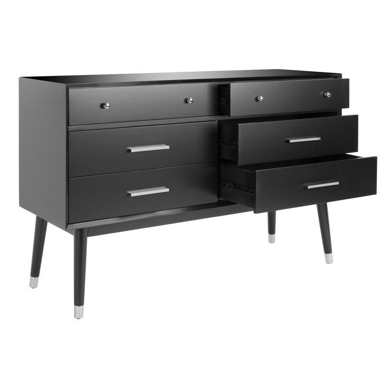 Commode 6 tiroirs Zack, Noir / argenté