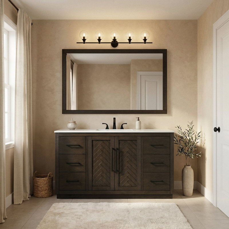 Meuble-lavabo simple 60 po, Chêne chocolat