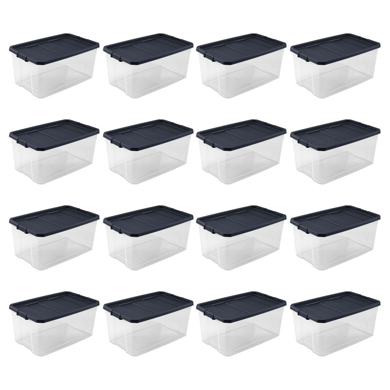 Sterilite Clear Plastic Stacking Storage Containers w/ Lid, Clear/Black, 116 Quart