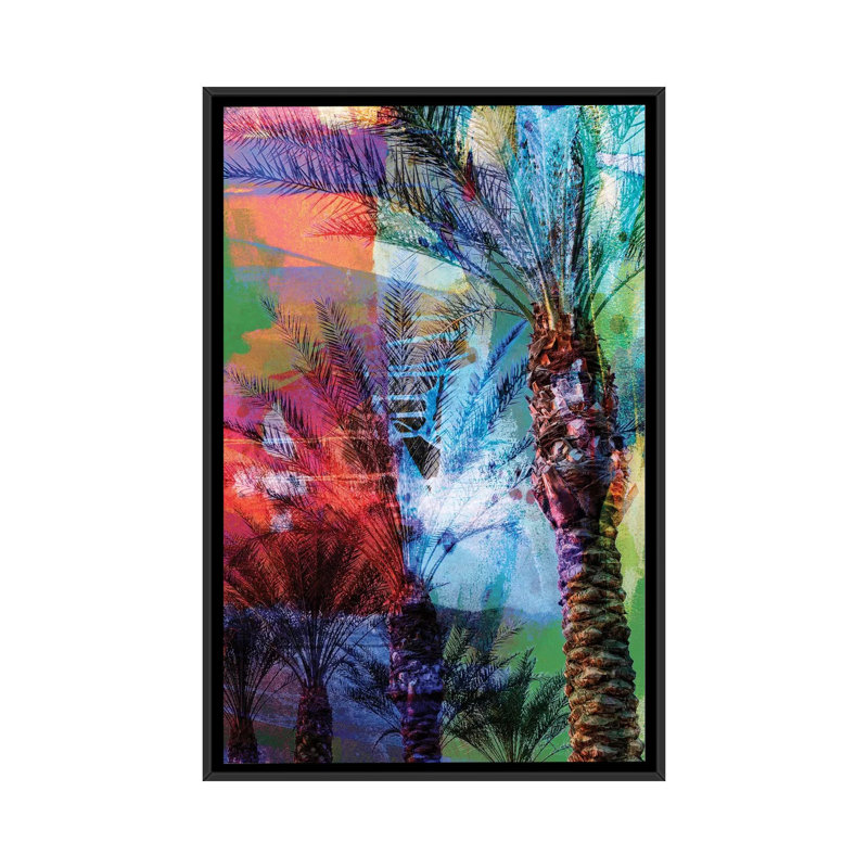 «Desert Palm Abstract», impression sur toile tendue, H 26 po x l 18 po x P 1,5 po, Toile avec cadre noir, Pas de tapis