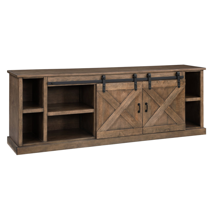 Meuble télé 85 po, sans assemblage, fini, 6 tablettes, pouvant accueillir jusqu'à 95 po de style rustique d'apparence rustique avec assemblage requis, style