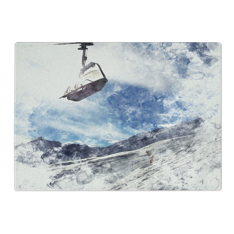 Tempered Glass Ski Lift in the Alps Chopping Board, 28.5 cm x 39 cm