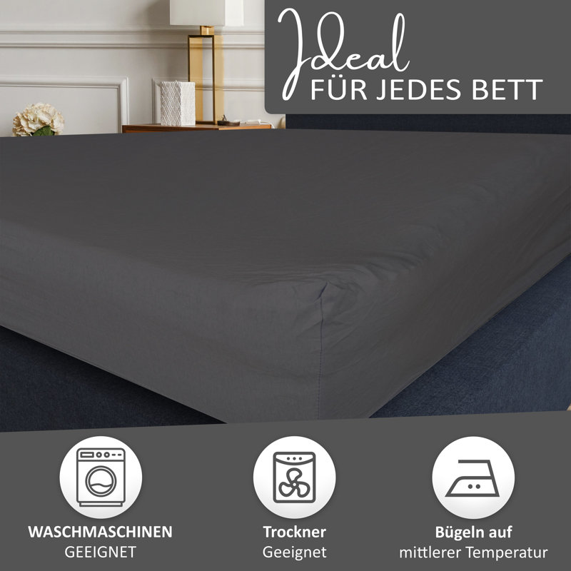 100% Cotton Jersey Knit Fitted Sheet, Anthracite, European Double (140 x 200cm)