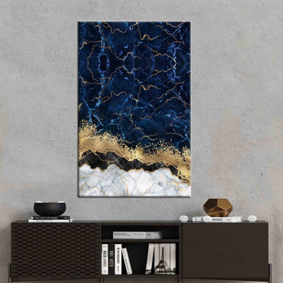 Abstract Marble Art Navy Blue Canvas With Modern Luxury Gold Wall Decor For Your Elegant And Stylish Interior Design