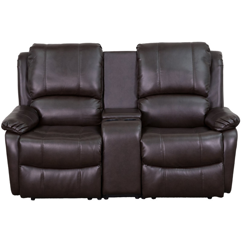 Aird 2-Seat Reclining Pillow Back LeatherSoft Theatre Seating Unit, Brown Faux Leather