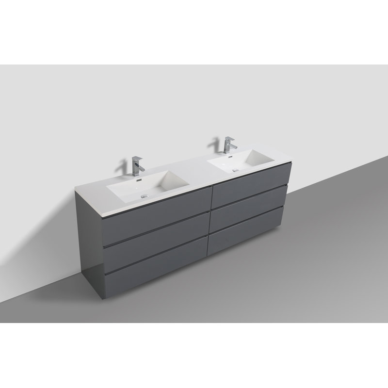 Bobijo 83.5'' Double Bathroom Vanity with Plastic Top, High Gloss Gray