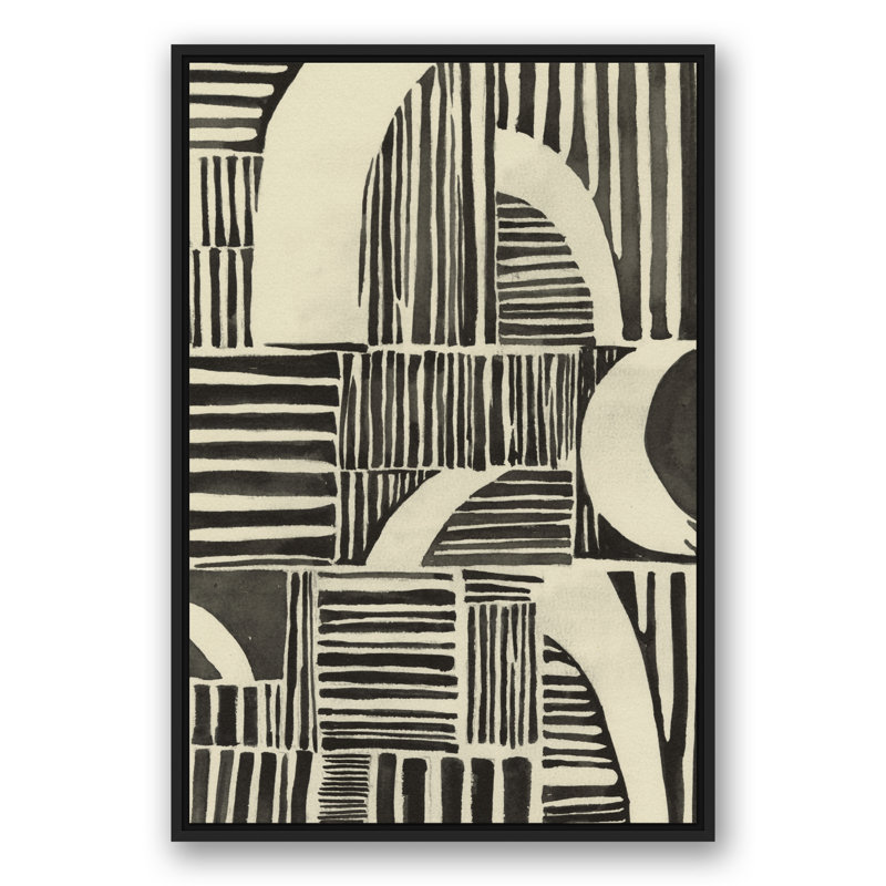 Neutre lignes abstraites - peinture, Toile à cadre flottant noir, H 37,75 po x l 25,75 po x P 1,75 po