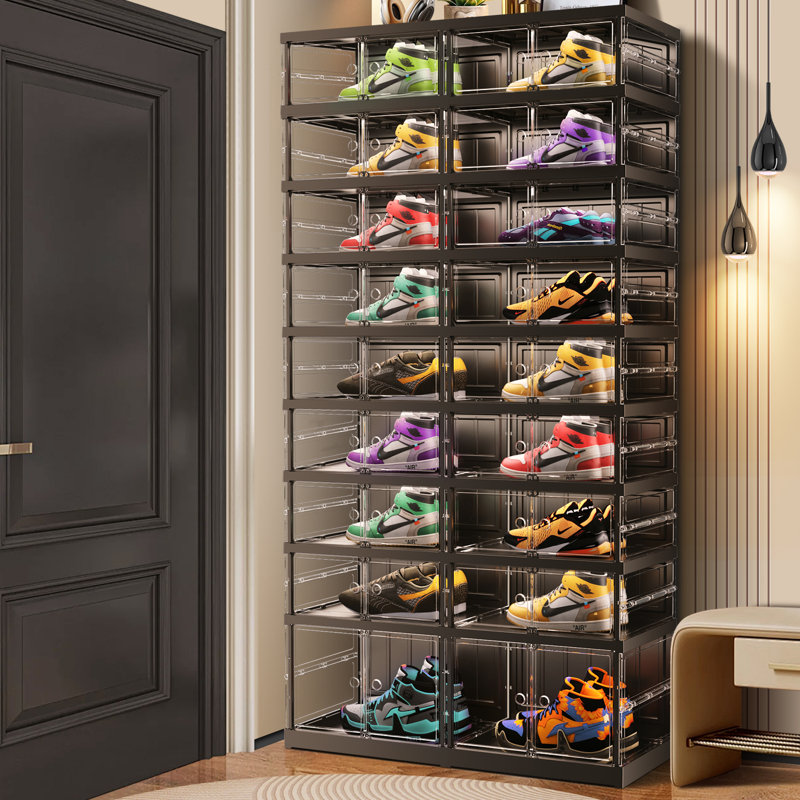 9Tiers 18-36 Pairs Plastic Stackable Shoe Storage Cabinet For Entryway Easy Assembly, Black