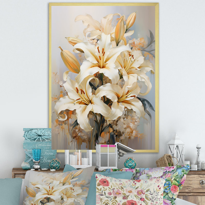 «Beige et or» Pure Lily Beauty Whispers I, reproduction sur toile, H 44 po x l 34 po x P 1,5 po, Cadre doré simple