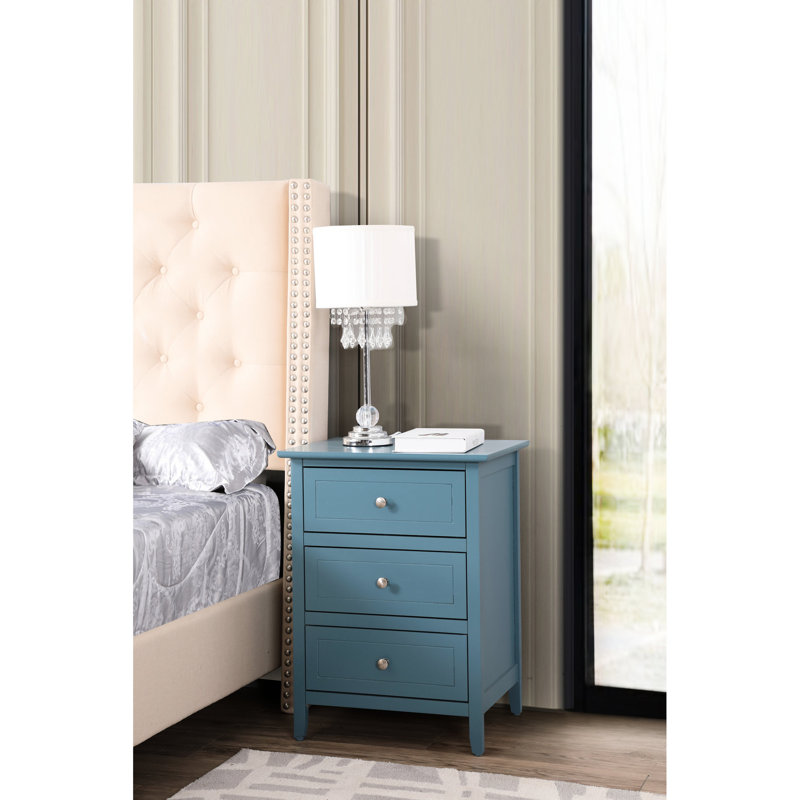 Table de chevet compacte sarcelle - 3 tiroirs spacieux pour le rangement dans la chambre à coucher