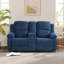 Double fauteuil inclinable manuel, causeuse rembourrée avec porte-gobelets, flanelle, bleu-1321025567