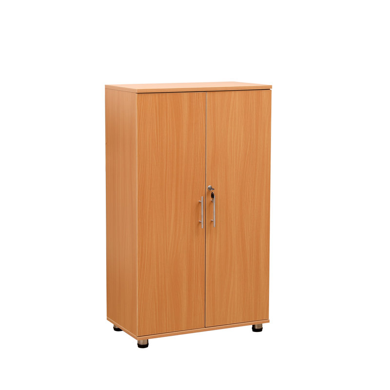 Wooden Storage Cabinet with Lock, 2 Door 2 Shelf Storage File, Utility, Garage Tool, Cabinet, Beech