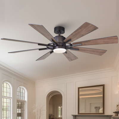 Lisa 60" Windmill Large Ceiling Fan with 3CCT LED Lights and Remote Control, 6-Speed Reversible DC Motor, 5"/10" Downrods
