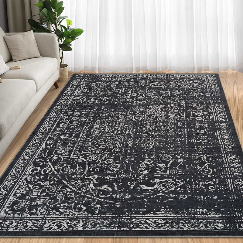 Tapis oriental antidérapant lavable à la machine Oriental, Rectangle 5 pi x 7 pi