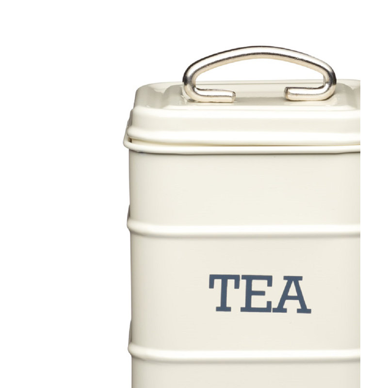 Living Nostalgia French Grey Tea Canister Tin, 18cm H x 11cm W x 10.5cm D, Cream
