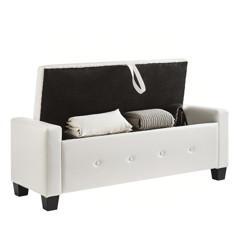 Banc de rangement rembourré en similicuir, Ivoire blanc