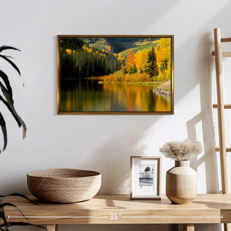 Mountain Lake Autumn Colours, 19" X 13", Floating Frame Gold