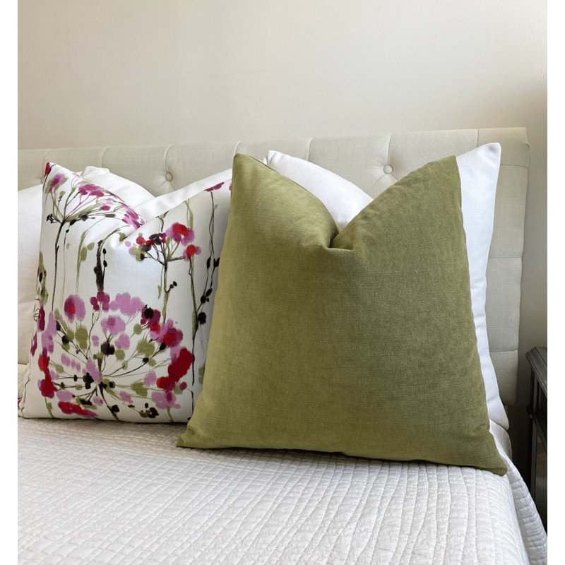 Green Solid Velvet Throw Pillow Cover, Lemongrass, 22" H x 22" W