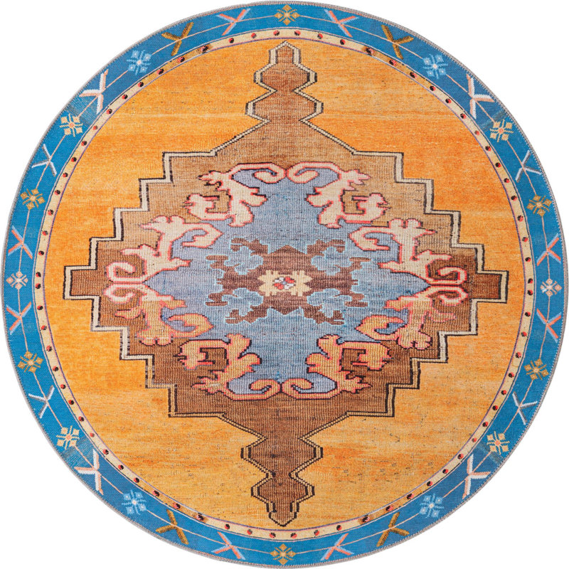 Oppie Chenille Oriental Indoor Rug, Round 5'