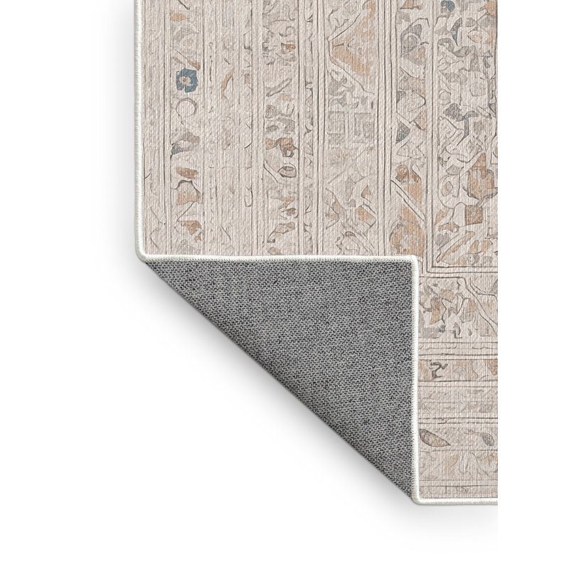 Machine Washable Beige Area Rug, Square 3'