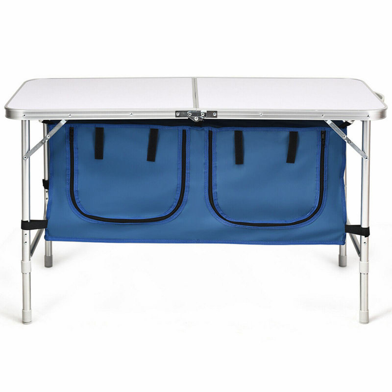 Table de camping pliante à hauteur réglable - Bleu