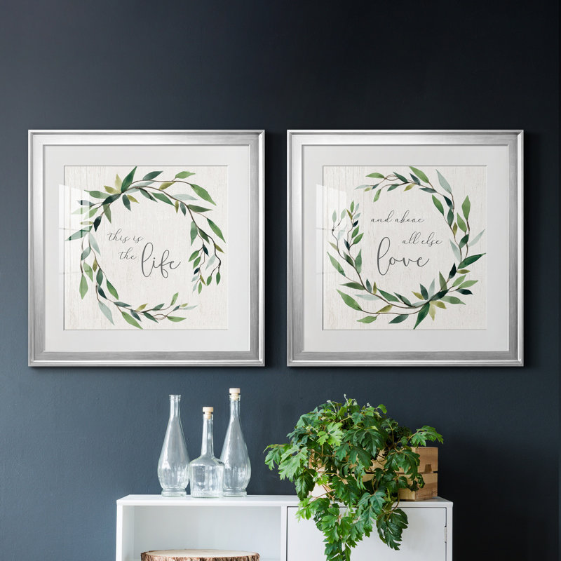 «Bay Leaf Life», ensemble de 2 impressions, Blanc, H 17,5 po x l 35 po x P 1,5 po, Papier avec cadre argenté